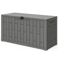 Outsunny Gartenbox 227 Liter Wasserdicht Abschließbar UV-beständig Auflagenbox mit Holzoptik für Garten 106,5x43x54,5cm Grau(m-10)