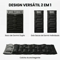 Outsunny Saco-Cama Duplo para Adultos Tamanho Queen para 2 Pessoas com 2 Almofadas e Bolsa de Transporte Preto(m-4)