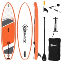 Outsunny Stand Up Paddle Gonflable Planche de SUP Pagaie Réglable Pompe et Sac 160kg pour Débutant et Famille 320x82cm Orange(m-1)
