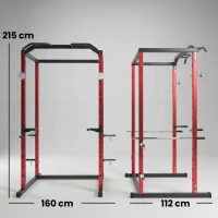 SPORTNOW Jaula de Potencia Rack de Sentadillas con Barra Dominadas Estación de Fondos Ajustable para Casa Gimnasio Carga 460 kg(m-3)