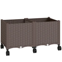 Outsunny Jardinera Elevada con 6 Ruedas Riego Automático y Drenaje Macetero Exterior para Jardín 80x40x43 cm Marrón(m-1)