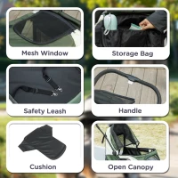 PawHut Hundewagen, Faltbarer Hundebuggy für große Hunde, Haustierwagen mit 4 Rädern, Sicherheitsleinen, Bremsen, Dunkelgrün(m-8)