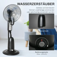 Homcom Statiefventilator met waterverstuiver ventilator afstandsbediening 3 standen metaal(m-5)
