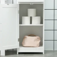 kleankin Mobile Colonna Bagno in Legno con Mensola Aperta, Cassetto e 2 Armadietti, 40x30x164 cm, Bianco(m-9)