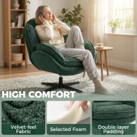 HOMCOM Modern Wingback Accent Chair, Velvet Armchair with Four-Star Base, S-Springs, Swivel, Dark Green(m-5)