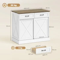 HOMCOM Insulă centrală de bucătărie, bufet de bucătărie, mobilier de depozitare cu 2 sertare, 2 uși culisante, poliță reglabilă, alb(m-3)