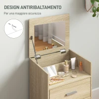 HOMCOM Tavolo da Trucco con Specchio a Ribalta, Cassetti e Sgabello, in Legno e Tessuto Effetto Lino, color Legno(m-7)