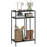 HOMCOM Konsolentisch 3-stufige Ablagen Schmaler Eingangsbereichstisch Stahlrahmen für Wohnzimmer Flur 55 cm Schwarz(m-11)