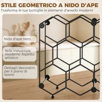 HOMCOM Portabottiglie Design Geometrico a Nido d'Ape, Nero(m-4)