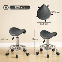 HOMCOM Salon Saddle Stool, Rolling Saddle Chair for Massage, Spa, Clinic, Beauty, Hairdressing and Tattoo, Grey(m-3)