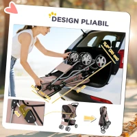 PawHut Cărucior pliabil pentru câini, cu elemente reflectorizante, roți pivotante, frâne și pernă lavabilă, culoare cafeniu(m-5)