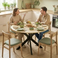 HOMCOM Table à manger pliante pour 2 à 6 personnes, table de cuisine ronde avec pieds croisés en acier, bois naturel(m-10)