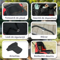 PawHut Cărucior Pliabil pentru Câini de Talie Mare cu Ferestre din Plasă, Pernă și Lesă, 124x67x100 cm, Negru(m-7)