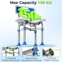 HOMCOM Shower Chair with U-Shaped Cutout, Height Adjustable Bath Bench, Padded Shower Stool for Elderly, Senior, Disabled, Blue(m-4)