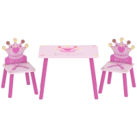 HOMCOM Juego de Mesa y 2 Sillas Infantiles de Madera Set de Mesa 55x34x42 cm Sillas 28x26x50 cm para Niños de 2-4 Años para Dormitorio Color Rosa