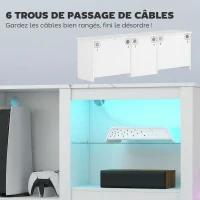 HOMCOM Meuble TV avec éclairage LED pour télévision jusqu'à 70 pouces, 160cm avec étagères en verre réglables, blanc(m-7)