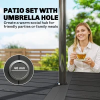 Outsunny Garden Dining Set for 6, Faux Wood Metal Outdoor Table and Stackable Chairs with Plastic Rattan Effect Seat, Black(m-4)