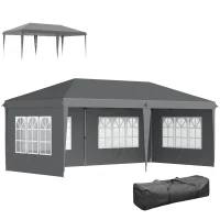 Outsunny Carpa Plegable 6x3 m Pop-up con 4 Laterales Desmontables Cenador de Jardín con 4 Ventanas y Bolsa de Transporte Gris(m-10)
