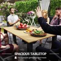 Outsunny Garden Dining Table for 6 with Parasol Hole, Rectangle Outdoor Garden Table with Slatted Metal Top, Steel Frame, Brown(m-4)