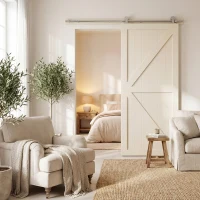 HOMCOM 152CM Quincaillerie porte coulissante de grange, rail porte coulissante de 76 cm de large, épaisseur 30 mm, argenté(m-9)