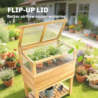 Outsunny Hochbeet mit Frühbeetaufsatz aus Holz erhöhter Pflanzkasten mit aufklappbar Abdeckung Regal Vliesstoff Ergonomisch(m-6)