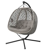 Outsunny Hängesessel mit Gestell für 2 Personen faltbar Hängekorb mit dick Kissen Getränkehaltern Sicherheitsgurt(m-10)