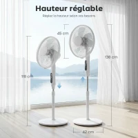 HOMCOM Ventilateur sur pied contrôlé par APP, ventilateur 45 cm avec télécommande, 3 vitesses, 3 modes, hauteur réglable, blanc(m-3)