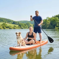 Outsunny Stand Up Paddle Gonflable Planche de SUP Pagaie Réglable Pompe et Sac 160kg pour Débutant et Famille 320x82cm Orange(m-2)