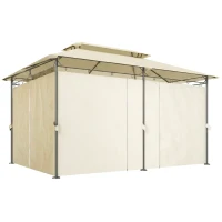 Outsunny Cenador de Jardín de 4x3 m con Doble Techo Paredes Laterales Resistente al Agua para Exterior Terraza Beige(m-11)