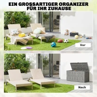 Outsunny Gartenbox 227 Liter Wasserdicht Abschließbar UV-beständig Auflagenbox mit Holzoptik für Garten 106,5x43x54,5cm Grau(m-4)