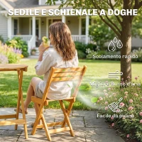 Outsunny Set Bistrò Esterno: 2 sedie pieghevoli e tavolo rotondo, legno naturale.(m-8)