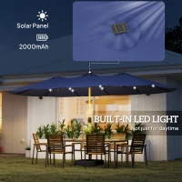 Outsunny Double Sided Garden Parasol with Base Included & 48 Solar LED Lights Patio Umbrella Crank Handle 4.6m Dark Blue(m-5)