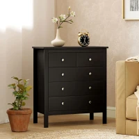 HOMCOM 5 Drawer Dresser for Bedroom, Modern Chest of Drawers, Wide Storage Unit for Living Room, Hallway, Black(m-9)