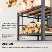 Outsunny Porte bûches - Range bûches Serviteur de cheminée - Multi Accessoires 2 étagères 40L x 30l x 75H cm métal Noir(m-6)