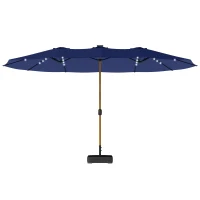Outsunny Double Sided Garden Parasol with Base Included & 48 Solar LED Lights Patio Umbrella Crank Handle 4.6m Dark Blue(m-11)