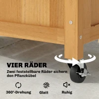 Outsunny Verhoogde plantenbak met metalen gaas, houten plantenbak op wielen, outdoor plantenbak, bruin(m-5)