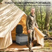 Outsunny Toilette Portable Camping Toilette de camping pour Hommes et Femmes avec 12 Sachets Coagulants et 12 Sacs Jetables, gris(m-4)