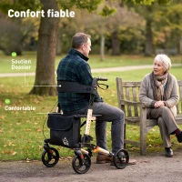 HOMCOM Déambulateur 4 Roues Pliable en Aluminium, Hauteur Réglable 6 Positions, Freins Doubles, Rangement, 64x67x92cm, Doré(m-5)