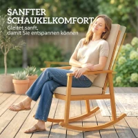 Outsunny Schaukelstuhl aus Akazienholz Schaukelsessel mit hoher Rückenlehne Kissen bis 160 kg 60 x 89 x 107 cm Beige(m-4)
