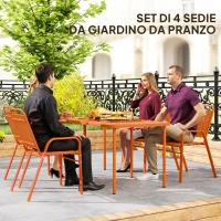 Outsunny Set 4 Sedie da Giardino Impilabili con Schienale Alto e Braccioli, in PP e Acciaio, 56x66x91 cm, Arancione(m-4)