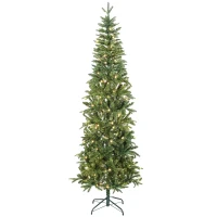 HOMCOM Sapin de Noël artificiel 210 cm, arbre de Noël slim avec 300 lumières 8 modes d'éclairage 826 branches articulées, vert(m-12)