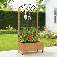 Outsunny Verhoogde plantenbak met metalen gaas, houten plantenbak op wielen, outdoor plantenbak, bruin(m-9)