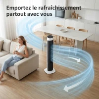 HOMCOM Ventilateur colonne, ventilateur tour pour chambre, oscillant 70°, écran LED, télécommande, minuterie 12H, blanc et noir(m-8)