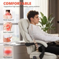 HOMCOM Office Chair with 6-point Vibration Massage and Heat, Fabric Desk Chair with Footrest, High Back, Cream White(m-5)