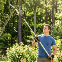 Outsunny 2-in-1 Astsäge mit integrierter Astschere Baumsäge mit Teleskopstiel 135/172/199 cm für hohe Äste Orange(m-8)