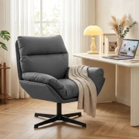 HOMCOM Accent Chair with 360 Swivel Armchair for Living Room with Padded Cushion Dark Grey(m-8)