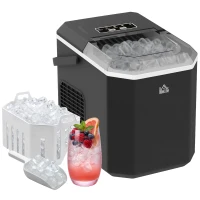HOMCOM Macchina del Ghiaccio Autopulente da 9 Cubetti in 6-13 Minuti, in PP e Rame, 22.2x29.4x29 cm, Nera(m-11)