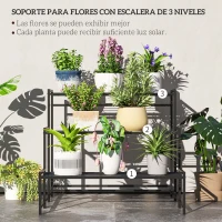 Outsunny Soporte para Plantas de Tres Niveles con Diseño en Escalera y Estructura Metálica Resistente para Interior y Exterior(m-4)