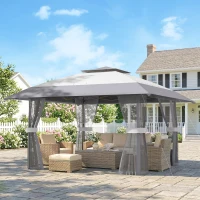 Outsunny Tonnelle de jardin 4 x 4 m pop up tonnelle pliante réglable en hauteur protection UV30+ montage facile gris(m-10)