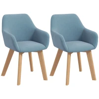 HOMCOM Lot de 2 chaises de salle à manger Fauteuil Assise rembourrée en tissu effet velours Pieds en bois, bleu(m-12)